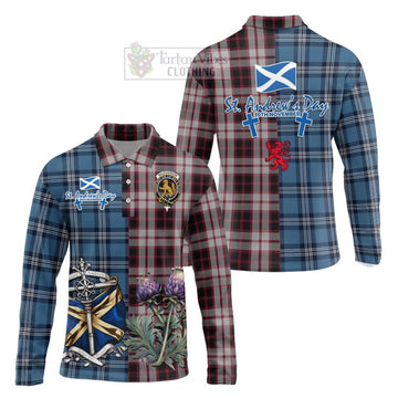 Tartan Vibes Clothing MacPherson (McPherson) Tartan Long Sleeve Polo Shirt Happy St. Andrew's Day Half Tartan Style