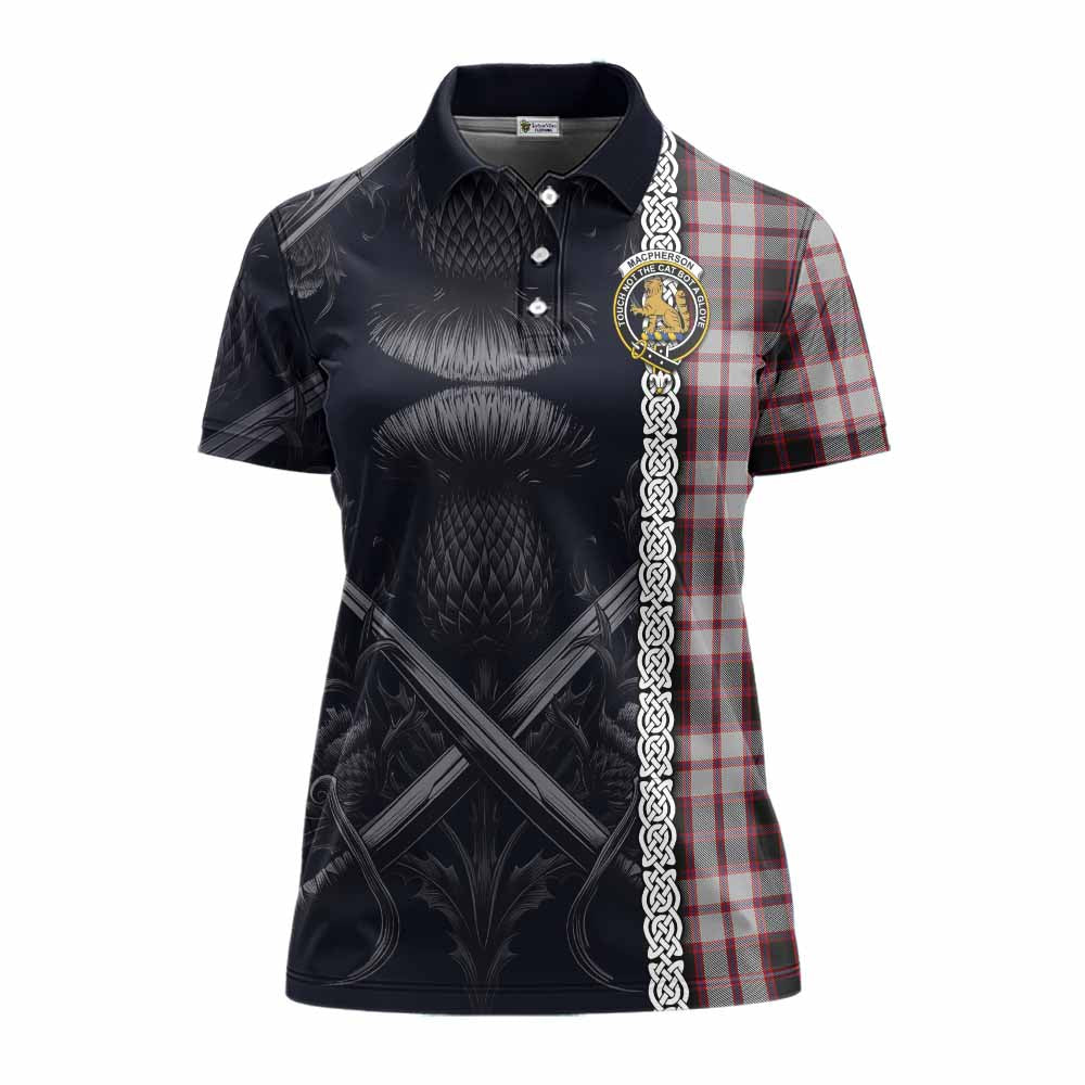 Tartan Vibes Clothing MacPherson (McPherson) Tartan Women's Polo Shirt with Family Crest Cross Sword Thistle Celtic Vibes