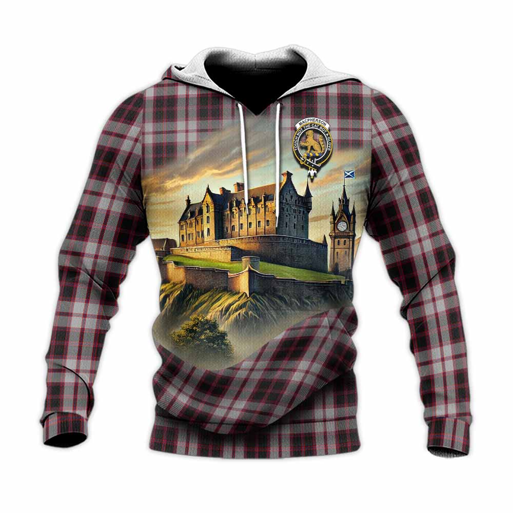 Tartan Vibes Clothing MacPherson (McPherson) Tartan Family Crest Knitted Hoodie with Scottish Ancient Castle Style