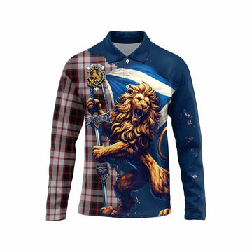 Tartan Vibes Clothing MacPherson (McPherson) Tartan Family Crest Long Sleeve Polo Shirt with Scottish Majestic Lion