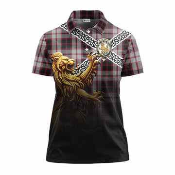 MacPherson (McPherson) Crest Tartan Women's Polo Shirt with Golden Lion Emblem Celtic Style