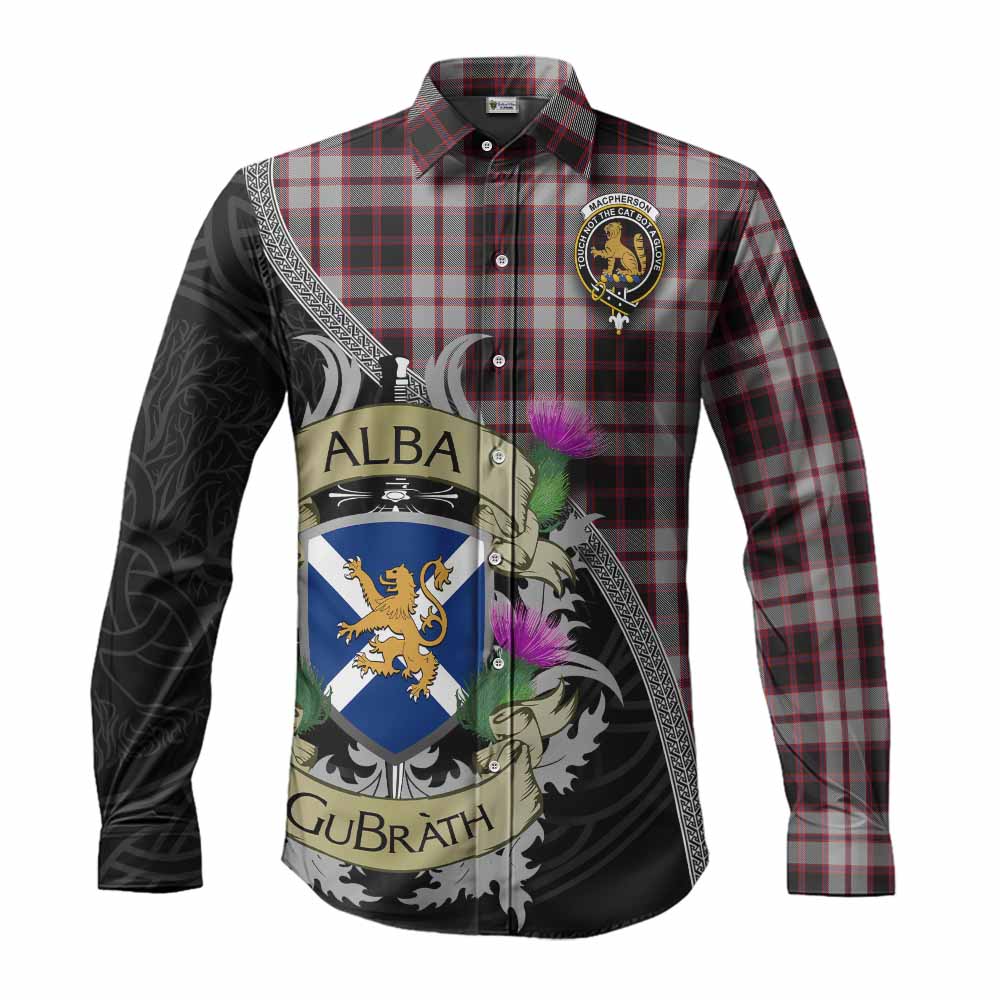Tartan Vibes Clothing MacPherson (McPherson) Tartan Family Crest Long Sleeve Button Shirt Lion Rampant Royal Thistle Shield Celtic Inspired
