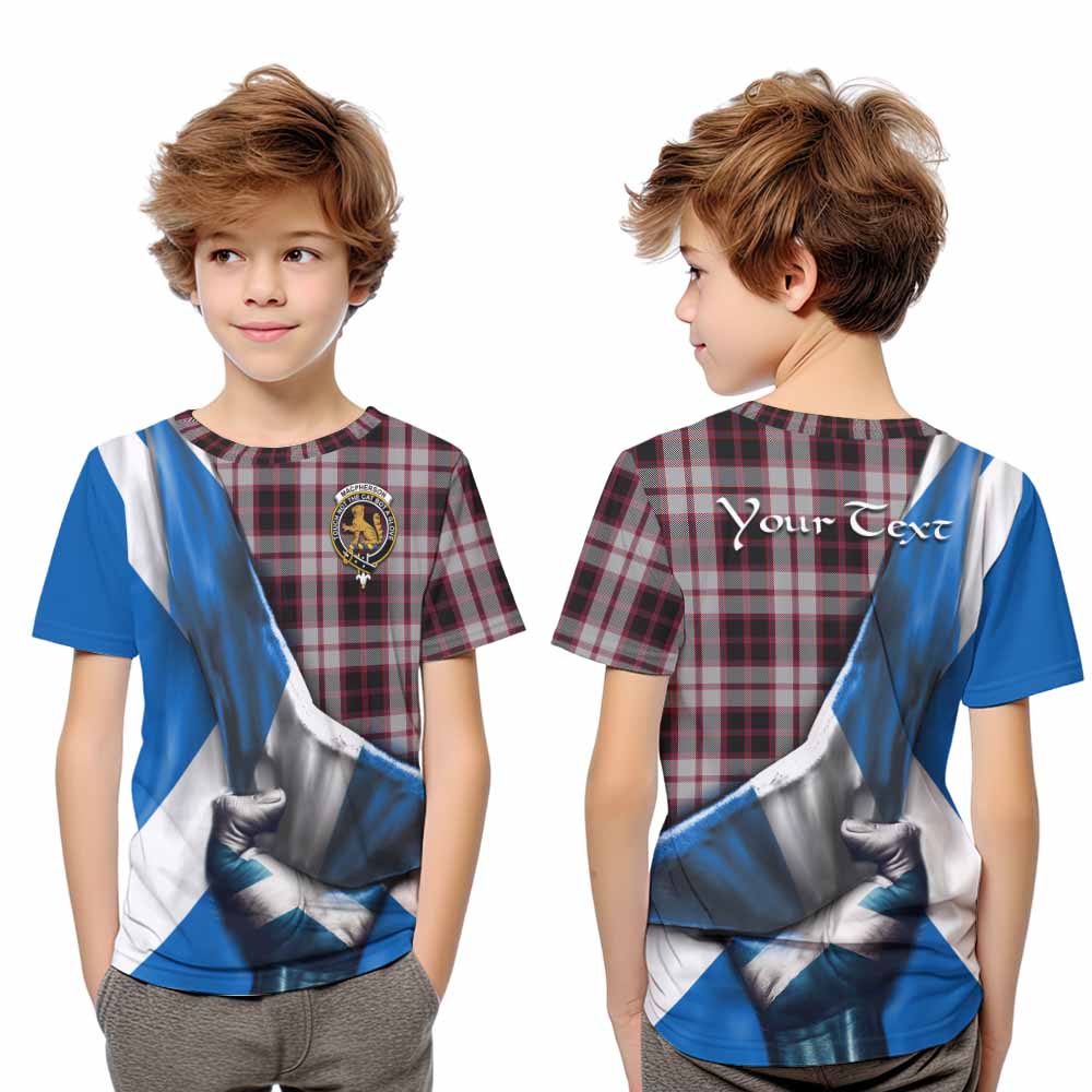 Tartan Vibes Clothing MacPherson (McPherson) Tartan Kid T-Shirt with Family Crest Scotland Patriotic Style