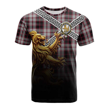 MacPherson (McPherson) Crest Tartan Cotton T-shirt with Golden Lion Emblem Celtic Style