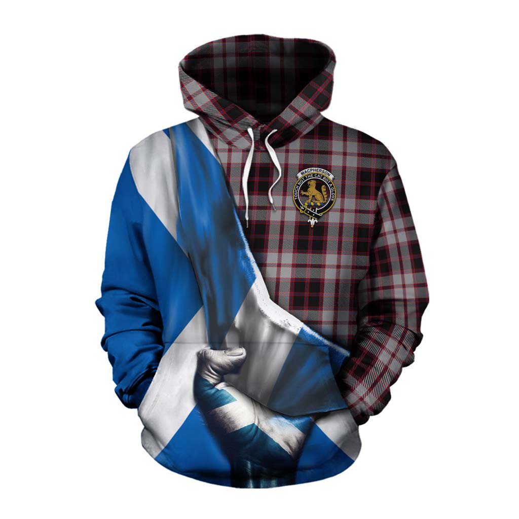 Tartan Vibes Clothing MacPherson (McPherson) Tartan Cotton Hoodie with Family Crest Scotland Patriotic Style