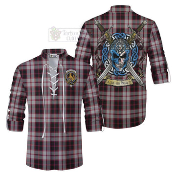 Tartan Vibes Clothing MacPherson (McPherson) Tartan Ghillie Kilt Shirt with Family Crest Celtic Skull Style