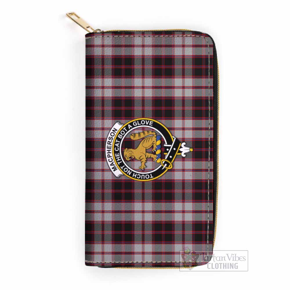 Tartan Vibes Clothing MacPherson (McPherson) Tartan Women's Leather Wallet with Family Crest