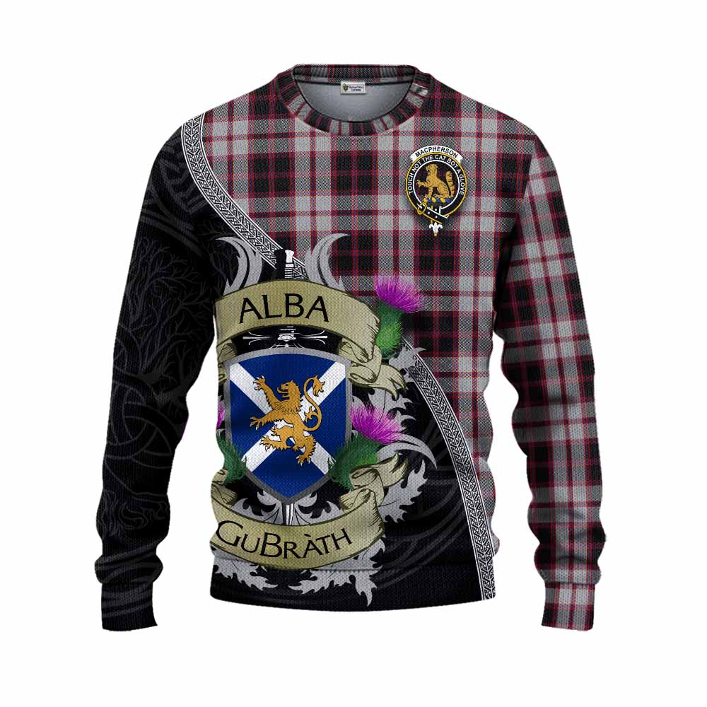 Tartan Vibes Clothing MacPherson (McPherson) Tartan Family Crest Knitted Sweater Lion Rampant Royal Thistle Shield Celtic Inspired