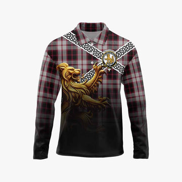 MacPherson (McPherson) Crest Tartan Long Sleeve Polo Shirt with Golden Lion Emblem Celtic Style