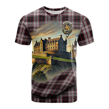 MacPherson (McPherson) Tartan Family Crest Cotton T-shirt with Scottish Ancient Castle Style