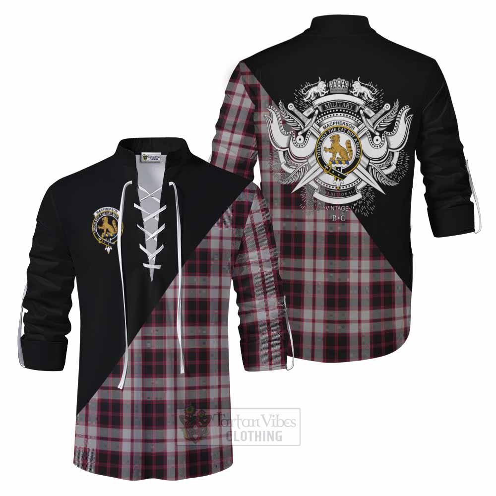 Tartan Vibes Clothing MacPherson (McPherson) Tartan Ghillie Kilt Shirt with Family Crest and Military Logo Style