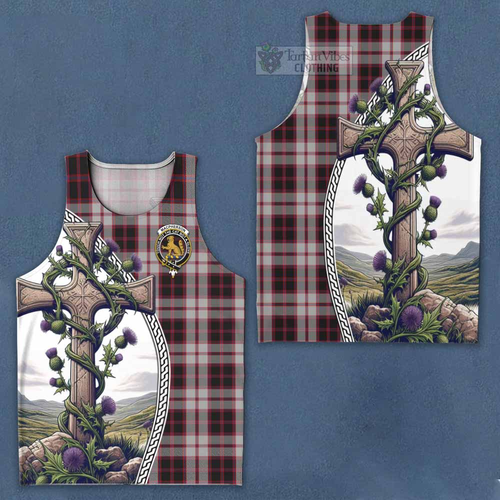 Tartan Vibes Clothing MacPherson (McPherson) Tartan Men's Tank Top with Family Crest and St. Andrew's Cross Accented by Thistle Vines