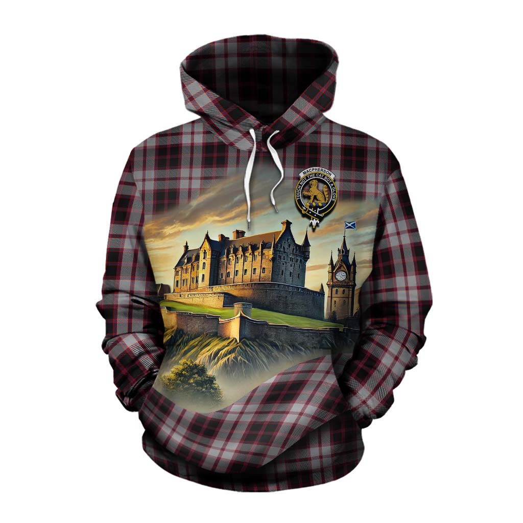 Tartan Vibes Clothing MacPherson (McPherson) Tartan Family Crest Cotton Hoodie with Scottish Ancient Castle Style
