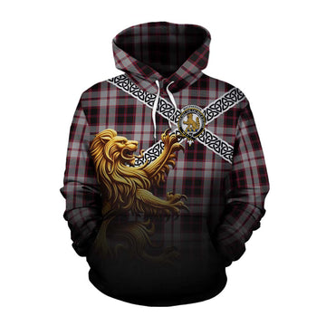 MacPherson (McPherson) Crest Tartan Cotton Hoodie with Golden Lion Emblem Celtic Style