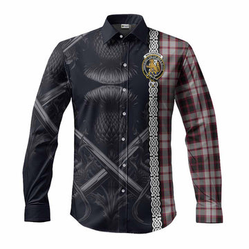 MacPherson (McPherson) Tartan Long Sleeve Button Shirt with Family Crest Cross Sword Thistle Celtic Vibes