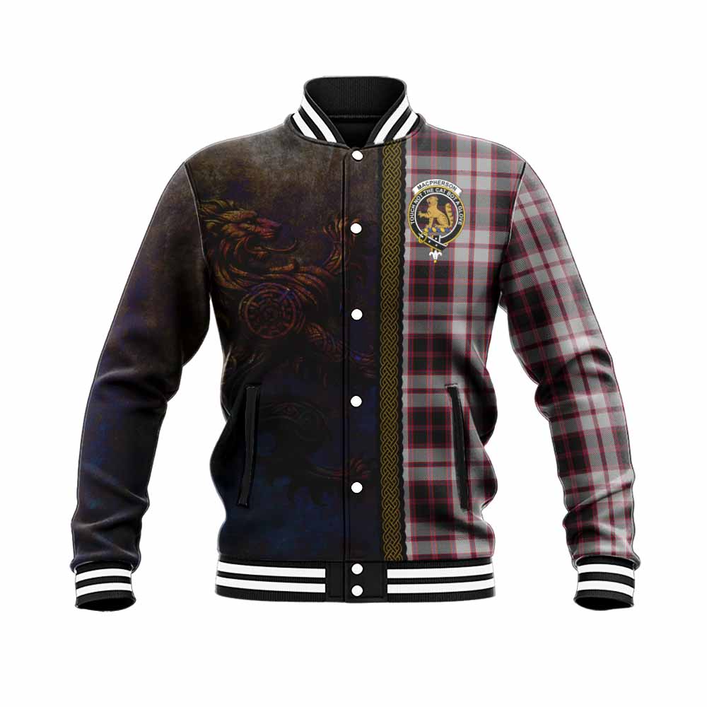 Tartan Vibes Clothing MacPherson (McPherson) Tartan Family Crest Baseball Jacket Alba Gu Brath Be Brave Lion Ancient Style