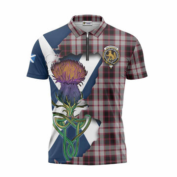 MacPherson (McPherson) Tartan Family Crest Zipper Polo Shirt Scottish Thistle Celtic Inspired