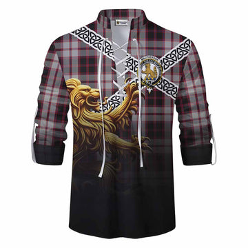 MacPherson (McPherson) Crest Tartan Ghillie Kilt Shirt with Golden Lion Emblem Celtic Style