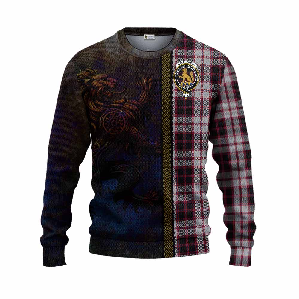 Tartan Vibes Clothing MacPherson (McPherson) Tartan Family Crest Knitted Sweater Alba Gu Brath Be Brave Lion Ancient Style