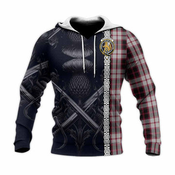 MacPherson (McPherson) Tartan Knitted Hoodie with Family Crest Cross Sword Thistle Celtic Vibes