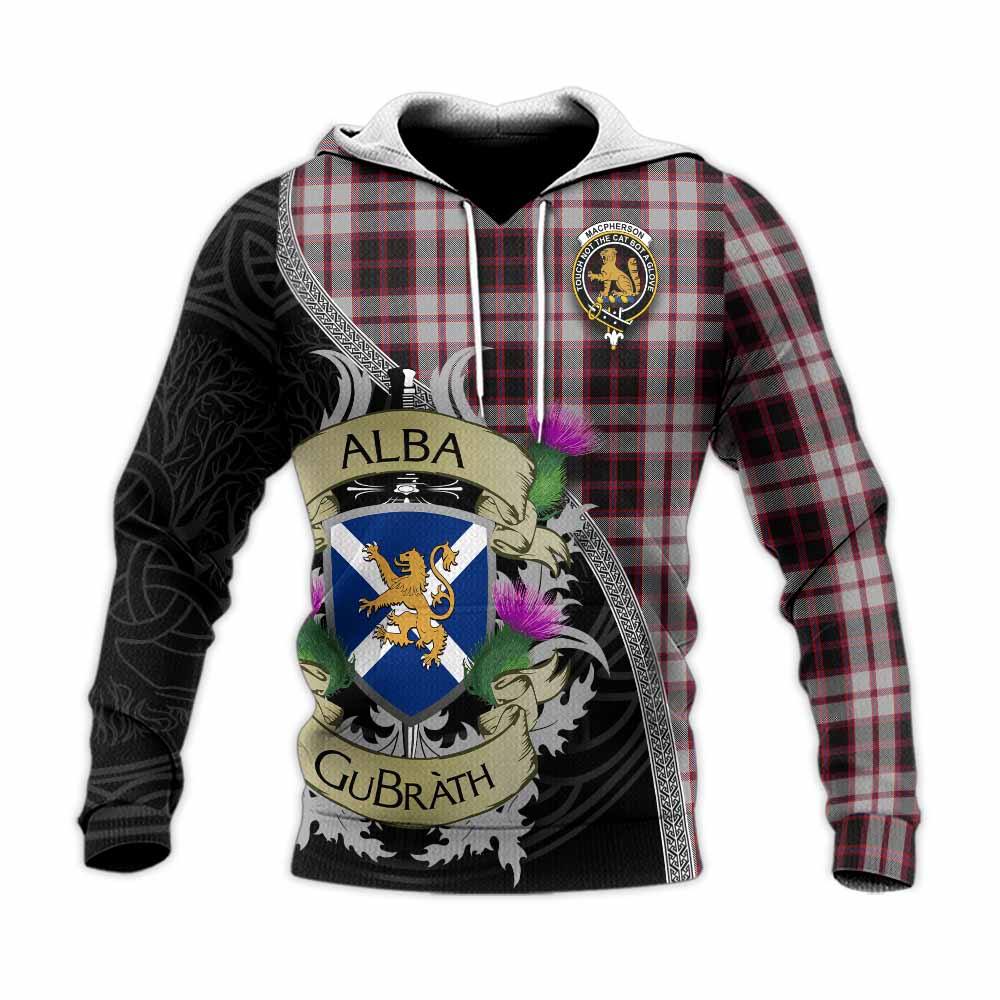 Tartan Vibes Clothing MacPherson (McPherson) Tartan Family Crest Knitted Hoodie Lion Rampant Royal Thistle Shield Celtic Inspired