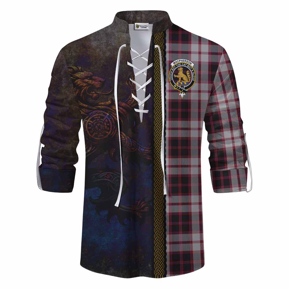 Tartan Vibes Clothing MacPherson (McPherson) Tartan Family Crest Ghillie Kilt Shirt Alba Gu Brath Be Brave Lion Ancient Style