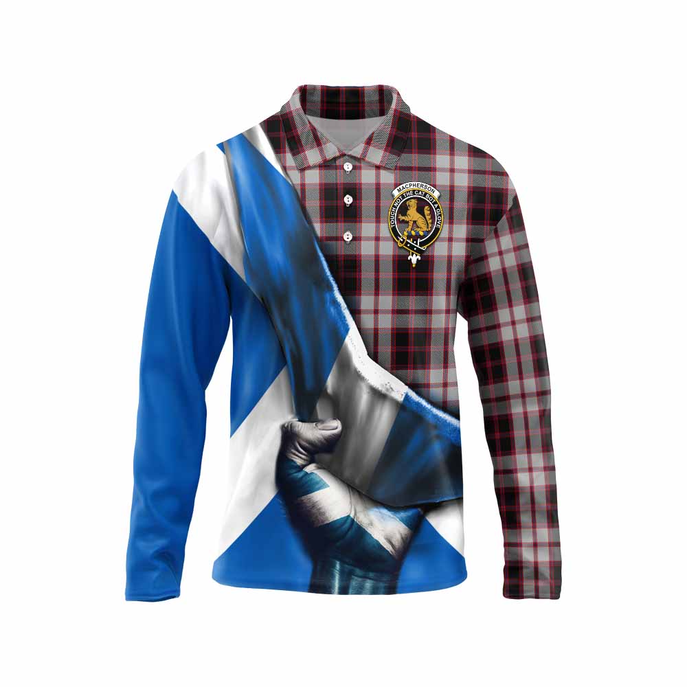 Tartan Vibes Clothing MacPherson (McPherson) Tartan Long Sleeve Polo Shirt with Family Crest Scotland Patriotic Style