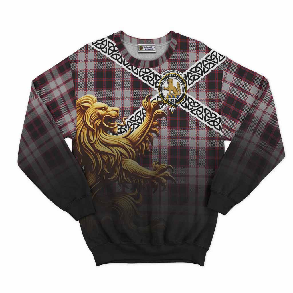 Tartan Vibes Clothing MacPherson (McPherson) Crest Tartan Sweatshirt with Golden Lion Emblem Celtic Style