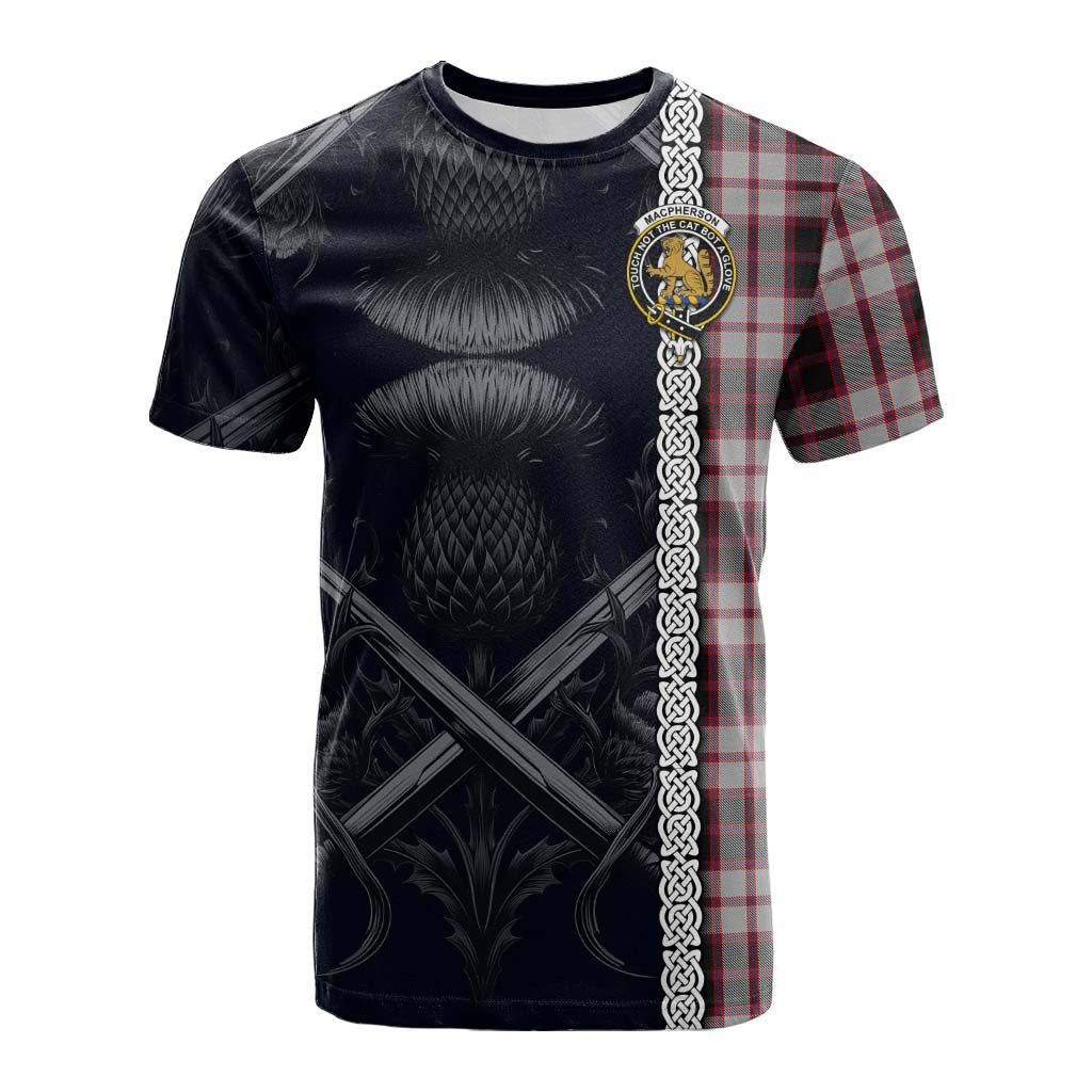 Tartan Vibes Clothing MacPherson (McPherson) Tartan Cotton T-shirt with Family Crest Cross Sword Thistle Celtic Vibes