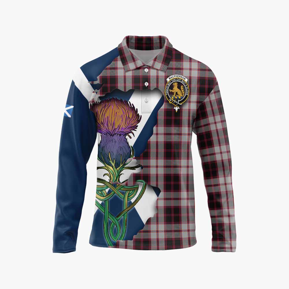 Tartan Vibes Clothing MacPherson (McPherson) Tartan Family Crest Long Sleeve Polo Shirt Scottish Thistle Celtic Inspired