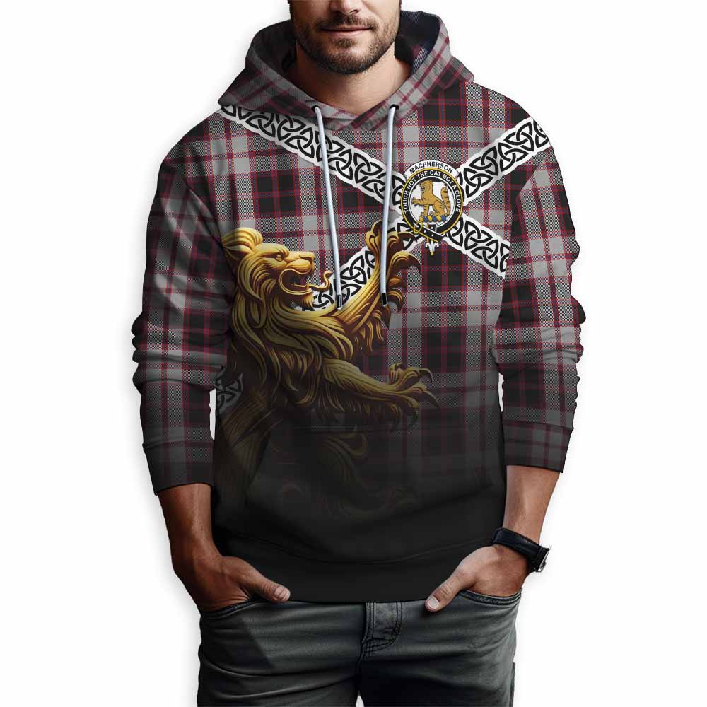 Tartan Vibes Clothing MacPherson (McPherson) Crest Tartan Hoodie with Golden Lion Emblem Celtic Style