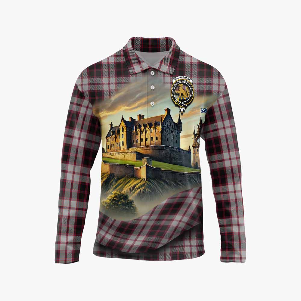 Tartan Vibes Clothing MacPherson (McPherson) Tartan Family Crest Long Sleeve Polo Shirt with Scottish Ancient Castle Style