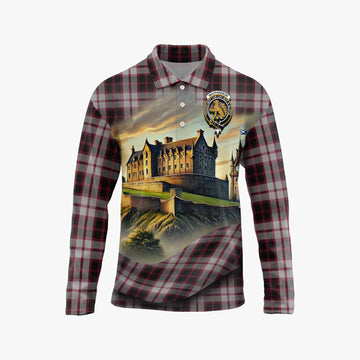 Tartan Vibes Clothing MacPherson (McPherson) Tartan Family Crest Long Sleeve Polo Shirt with Scottish Ancient Castle Style