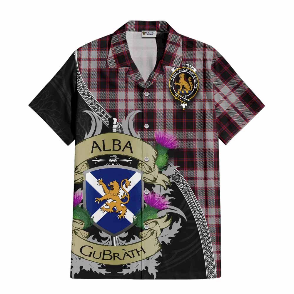 Tartan Vibes Clothing MacPherson (McPherson) Tartan Family Crest Short Sleeve Button Shirt Lion Rampant Royal Thistle Shield Celtic Inspired