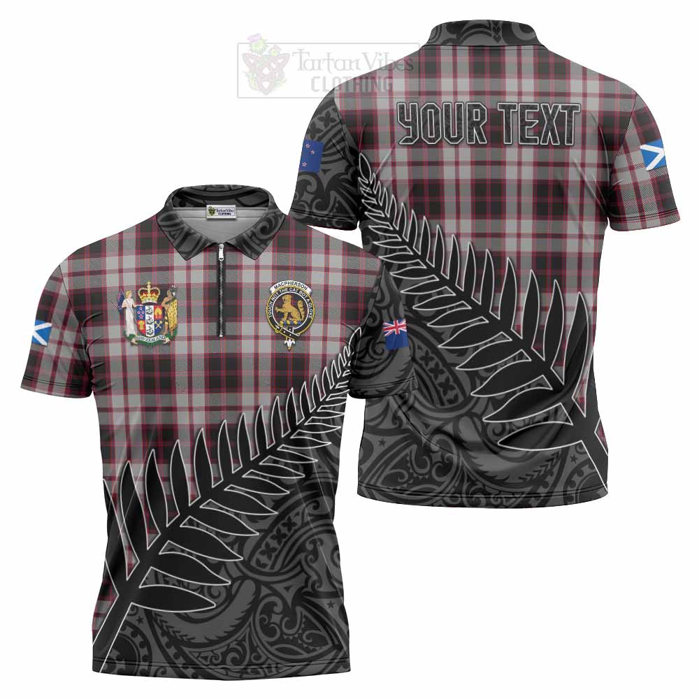 Tartan Vibes Clothing MacPherson (McPherson) Crest Tartan Zipper Polo Shirt with New Zealand Silver Fern Half Style