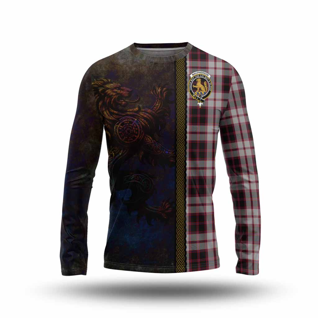 Tartan Vibes Clothing MacPherson (McPherson) Tartan Family Crest Long Sleeve T-Shirt Alba Gu Brath Be Brave Lion Ancient Style