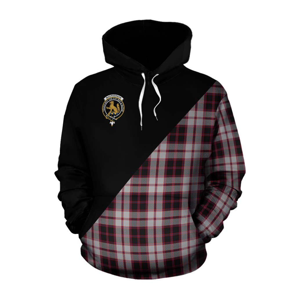 Tartan Vibes Clothing MacPherson (McPherson) Tartan Cotton Hoodie with Family Crest and Military Logo Style