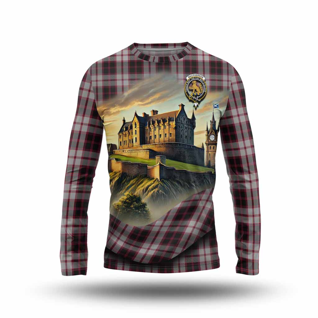Tartan Vibes Clothing MacPherson (McPherson) Tartan Family Crest Long Sleeve T-Shirt with Scottish Ancient Castle Style