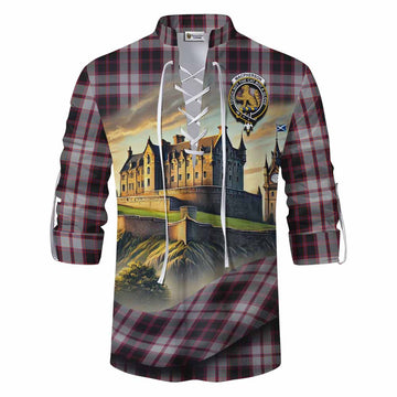 Tartan Vibes Clothing MacPherson (McPherson) Tartan Family Crest Ghillie Kilt Shirt with Scottish Ancient Castle Style