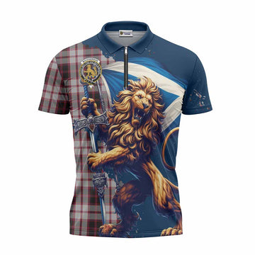 Tartan Vibes Clothing MacPherson (McPherson) Tartan Family Crest Zipper Polo Shirt with Scottish Majestic Lion
