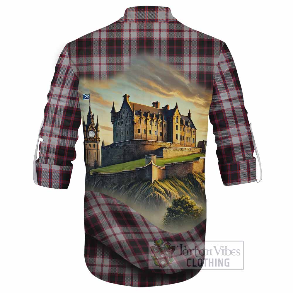 Tartan Vibes Clothing MacPherson (McPherson) Tartan Family Crest Ghillie Kilt Shirt with Scottish Ancient Castle Style
