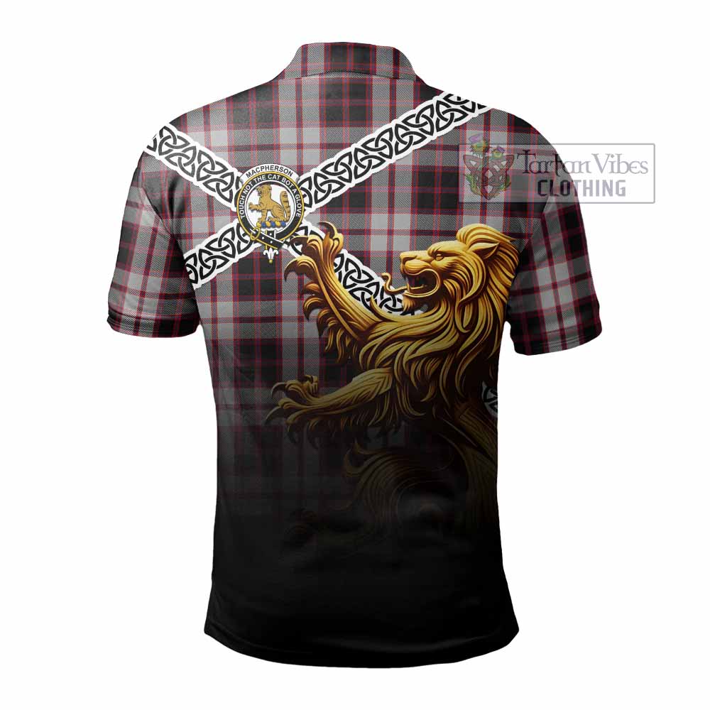 Tartan Vibes Clothing MacPherson (McPherson) Crest Tartan Polo Shirt with Golden Lion Emblem Celtic Style