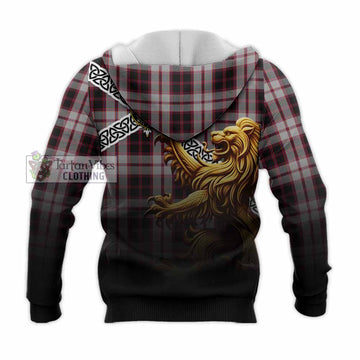 MacPherson (McPherson) Crest Tartan Knitted Hoodie with Golden Lion Emblem Celtic Style