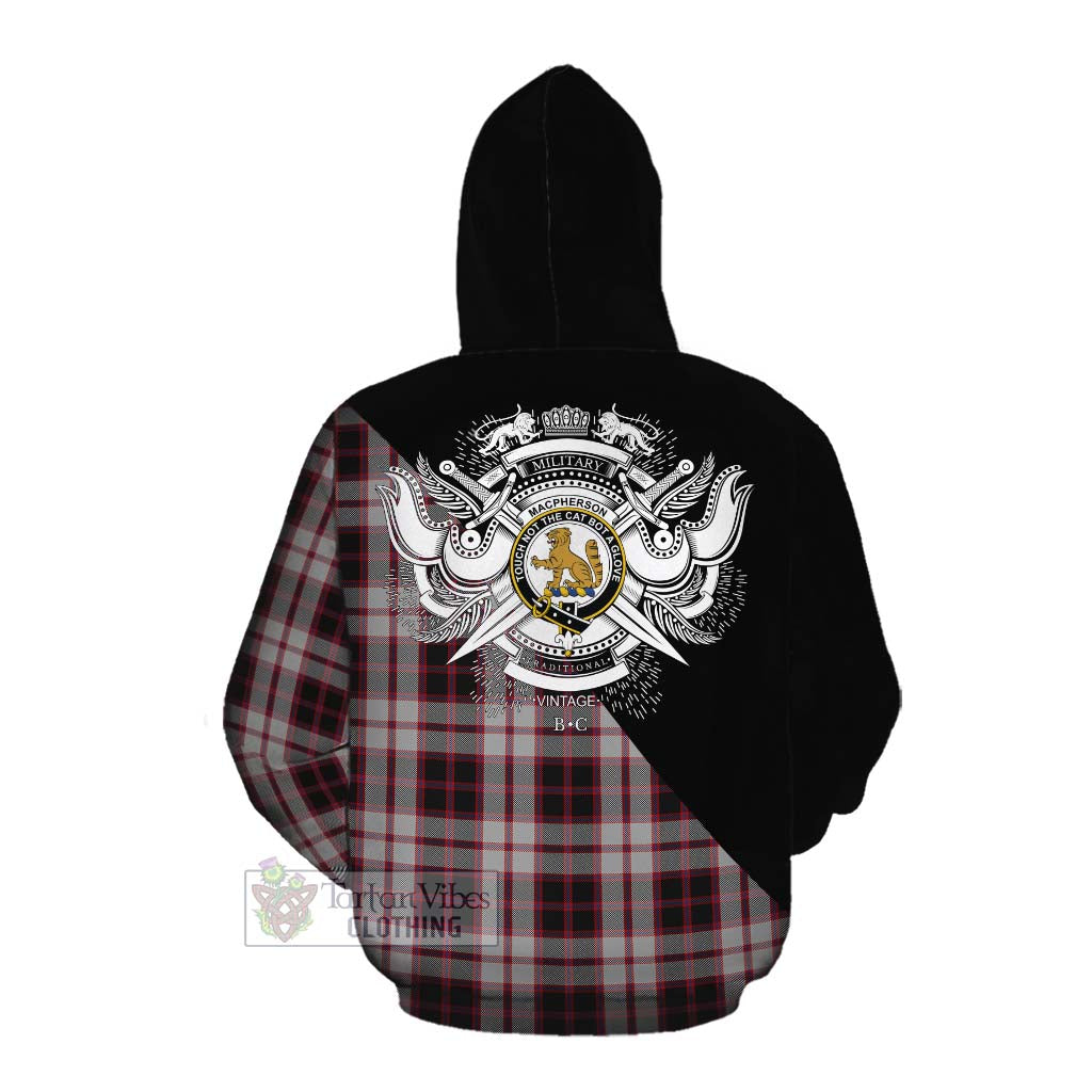 Tartan Vibes Clothing MacPherson (McPherson) Tartan Cotton Hoodie with Family Crest and Military Logo Style