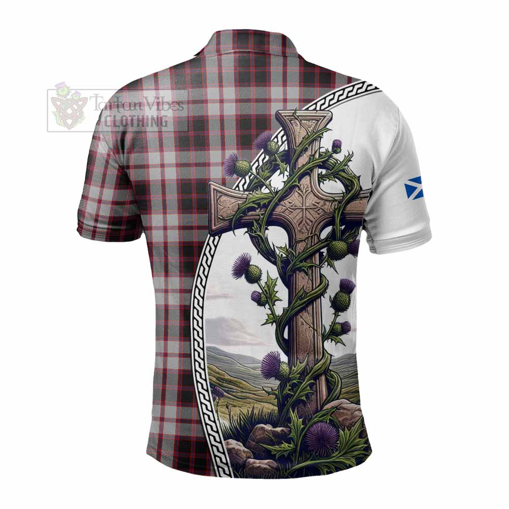Tartan Vibes Clothing MacPherson (McPherson) Tartan Polo Shirt with Family Crest and St. Andrew's Cross Accented by Thistle Vines