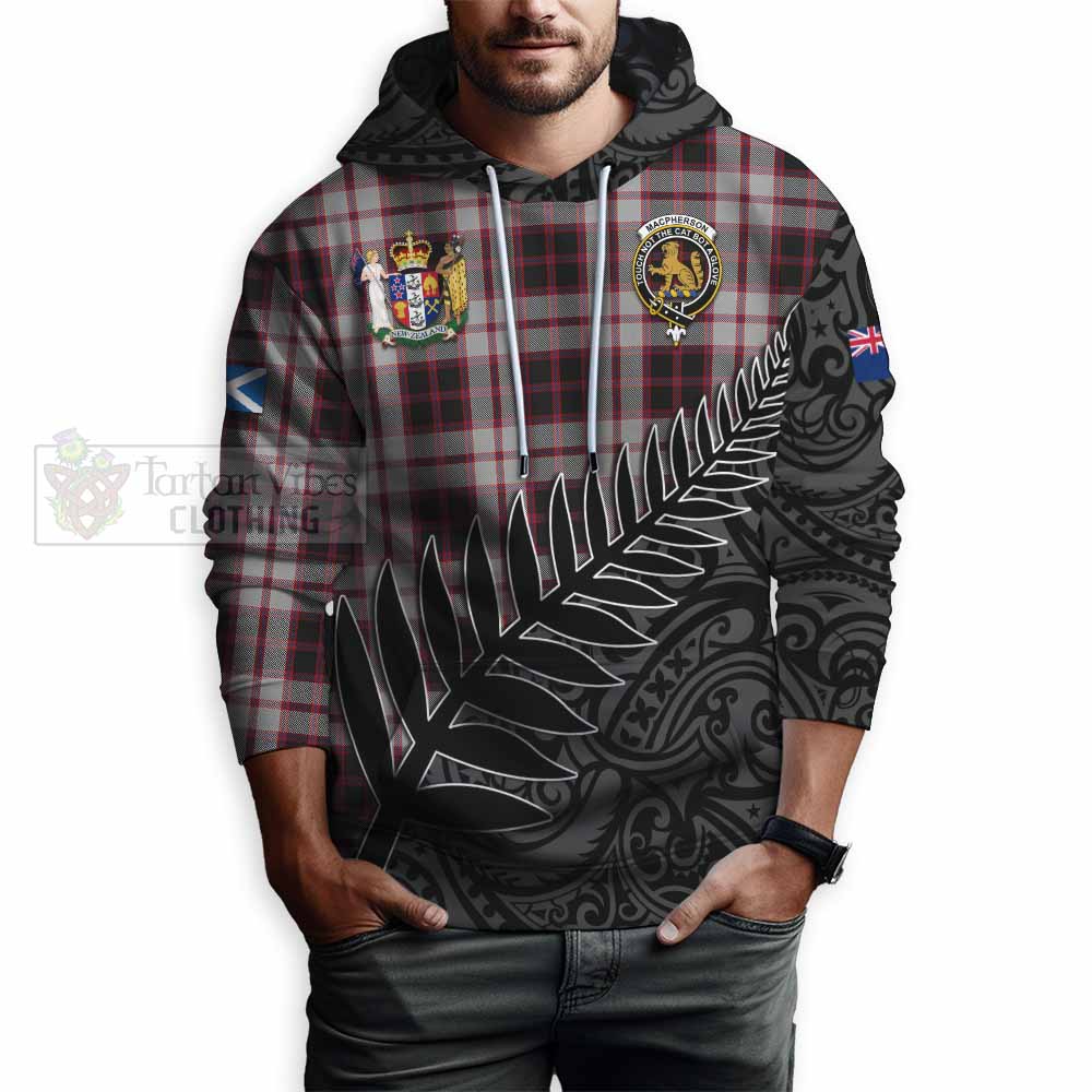 Tartan Vibes Clothing MacPherson (McPherson) Crest Tartan Hoodie with New Zealand Silver Fern Half Style