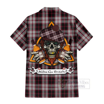 MacPherson (McPherson) Tartan Hawaiian Shirt with Family Crest and Bearded Skull Holding Bottles of Whiskey