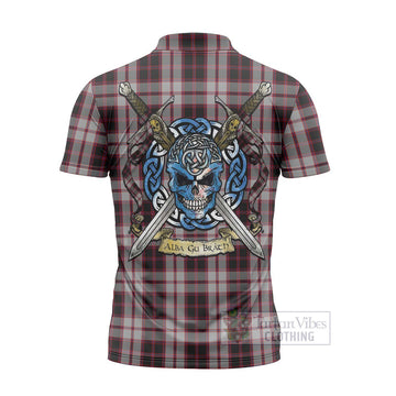 Tartan Vibes Clothing MacPherson (McPherson) Tartan Zipper Polo Shirt with Family Crest Celtic Skull Style