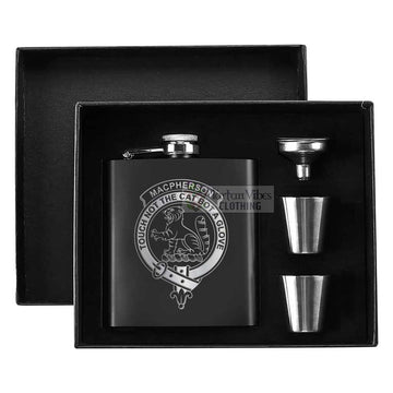 MacPherson (McPherson) Crest Hip Flask Set 7oz Black Stainless Steel with A Gift Box