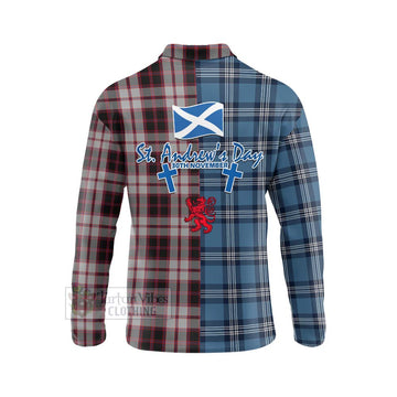 Tartan Vibes Clothing MacPherson (McPherson) Tartan Long Sleeve Polo Shirt Happy St. Andrew's Day Half Tartan Style